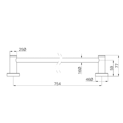 Dolce II Single Towel Rail 800mm Brushed Gold