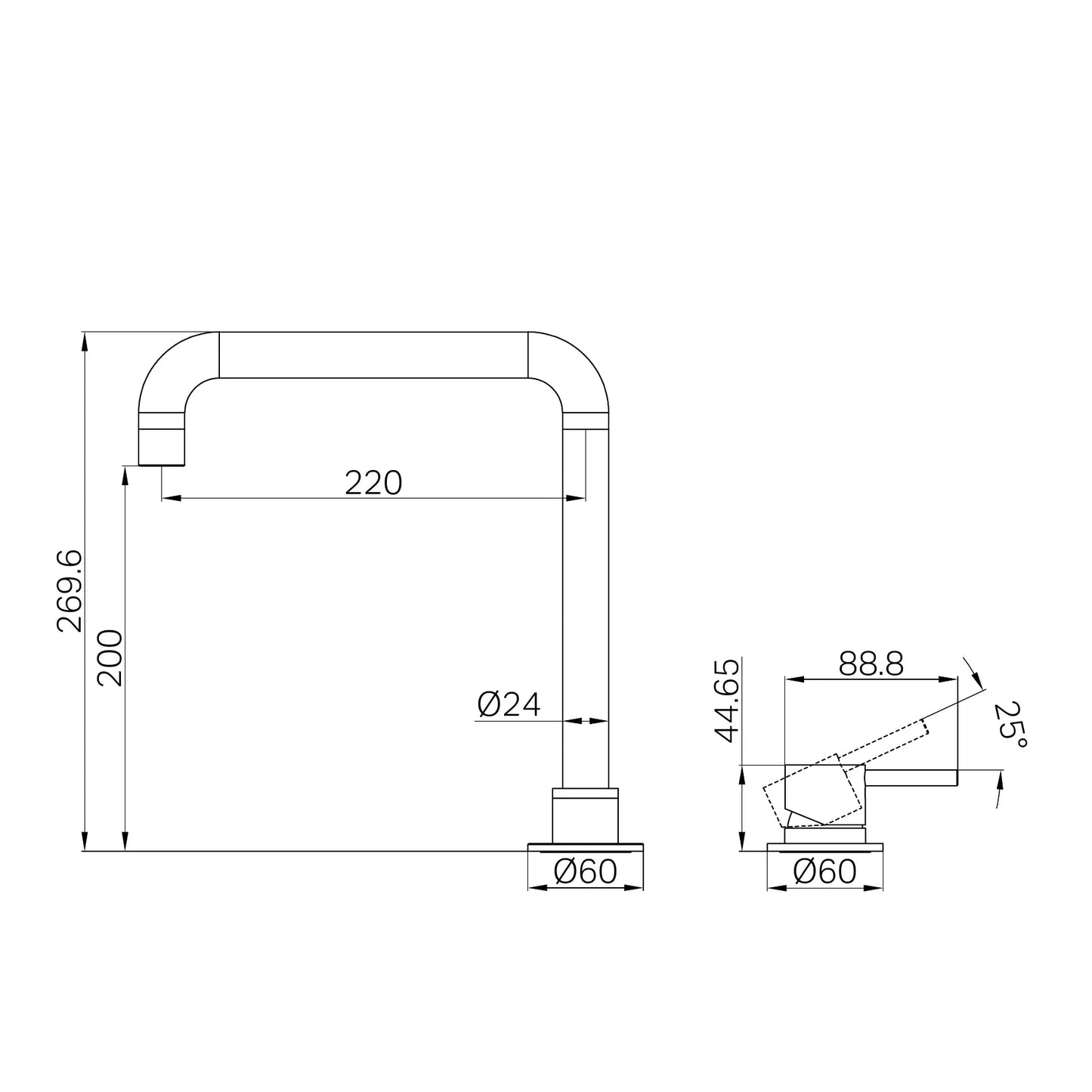 Mecca Hob Basin Mixer Square Swivel Spout Matte Black