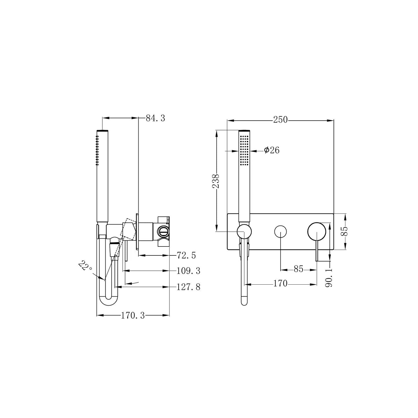 Mecca Shower Mixer With Diverter System Matte White