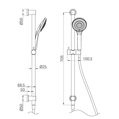 Mecca Shower Rail With Air Shower Chrome