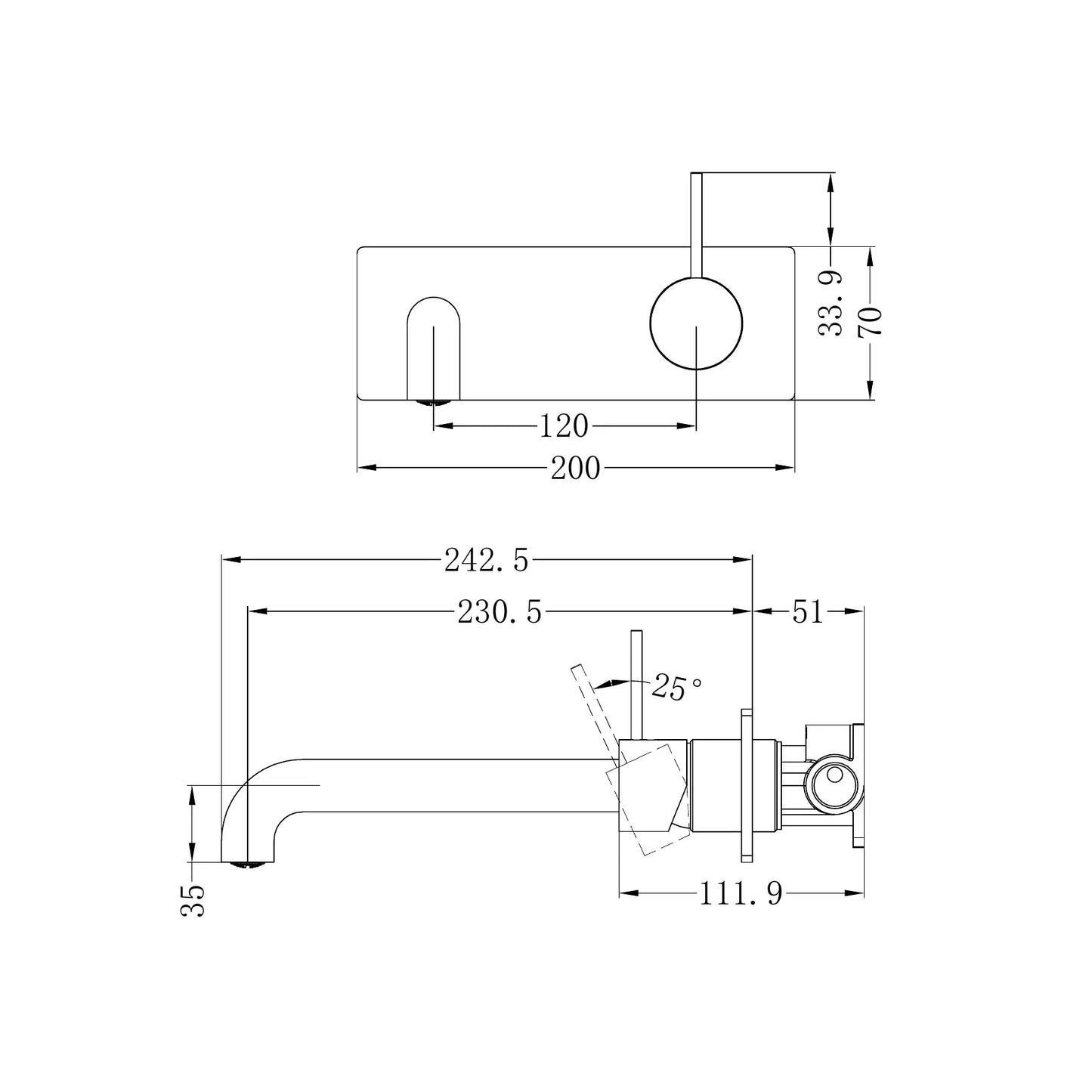 Mecca Wall Basin Mixer Handle Up 230mm Spout Gun Metal