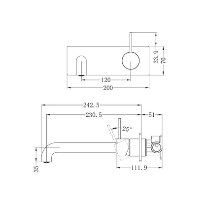 Mecca Wall Basin Mixer Handle Up 230mm Spout Gun Metal