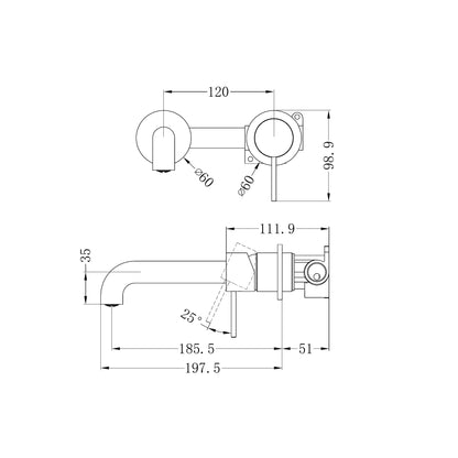 Mecca Wall Basin Mixer Separate Back Plate 185mm Spout Chrome