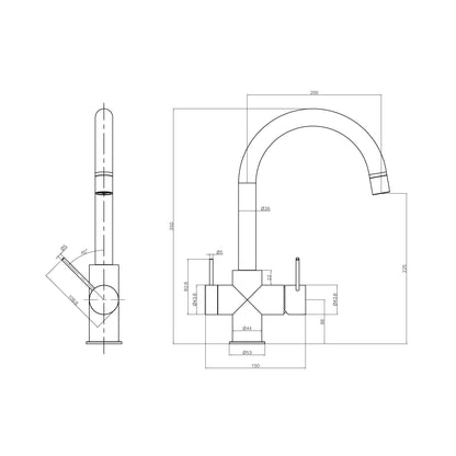 Mecca 3 Way Filtered Mixer Tap Brushed Gold