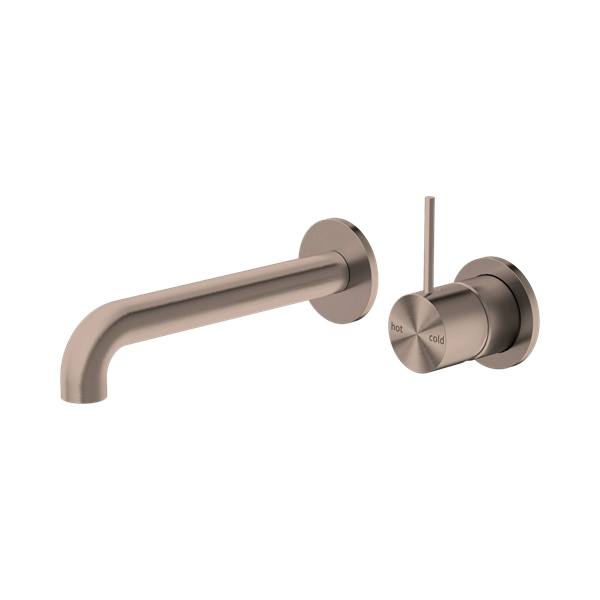Mecca Wall Basin Mixer Separate Back Plate Handle Up 160mm Spout Brushed Bronze