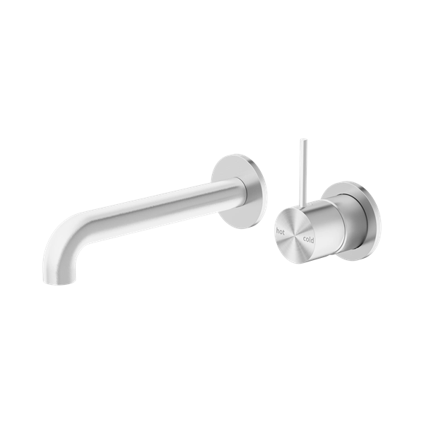 Mecca Wall Basin Mixer Separate Back Plate Handle Up 185mm Spout Brushed Nickel