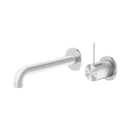 Mecca Wall Basin Mixer Separate Back Plate Handle Up 185mm Spout Brushed Nickel