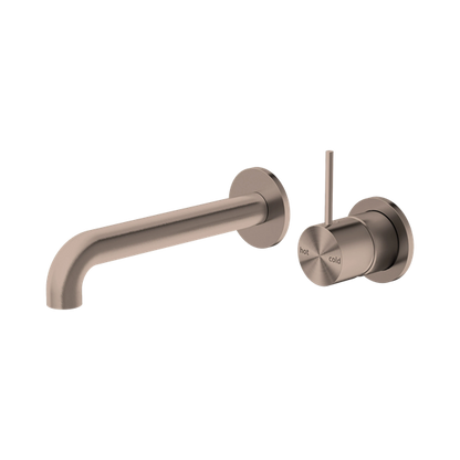 Mecca Wall Basin Mixer Separate Back Plate Handle Up 185mm Spout Brushed Bronze