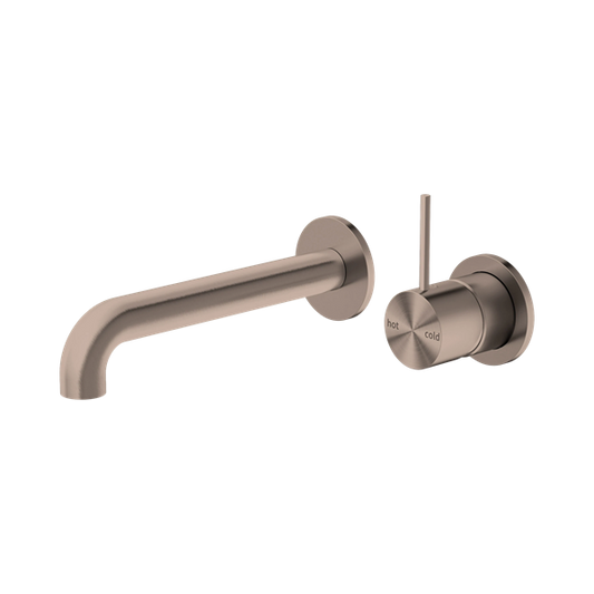 Mecca Wall Basin Mixer Separate Back Plate Handle Up 185mm Spout Brushed Bronze