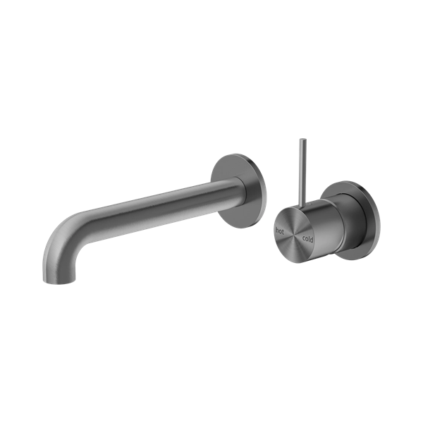 Mecca Wall Basin Mixer Separate Back Plate Handle Up 160mm Spout Gun Metal