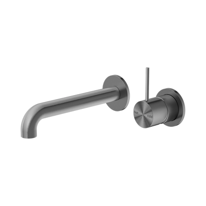 Mecca Wall Basin Mixer Separate Back Plate Handle Up 160mm Spout Gun Metal
