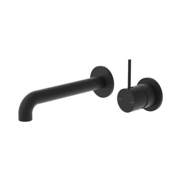 Mecca Wall Basin Mixer Separate Back Plate Handle Up 185mm Spout Matte Black