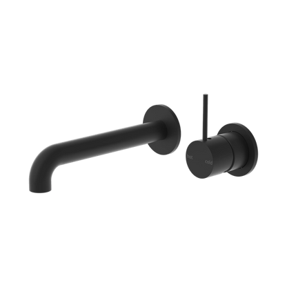 Mecca Wall Basin Mixer Separate Back Plate Handle Up 185mm Spout Matte Black