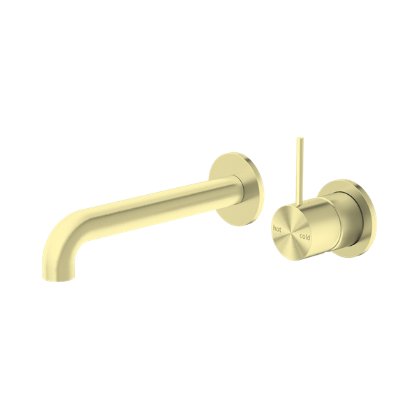 Mecca Wall Basin Mixer Separate Back Plate Handle Up 230mm Spout Brushed Gold