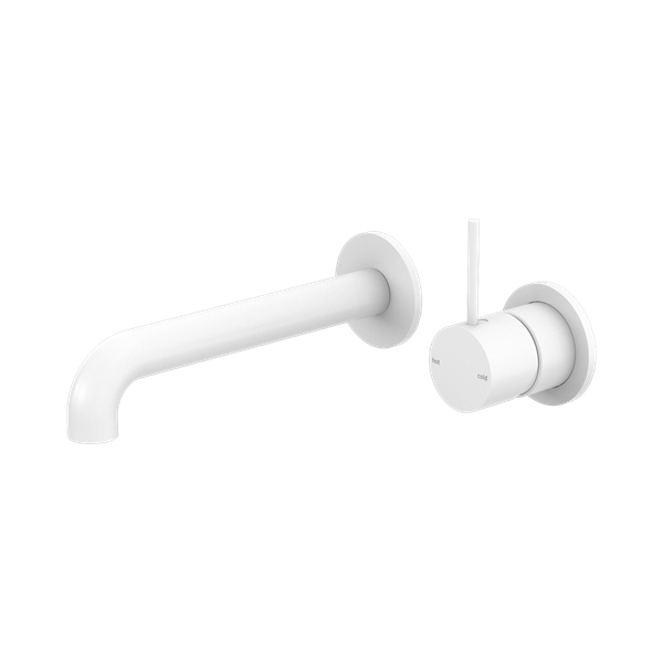 Mecca Wall Basin Mixer Separate Back Plate Handle Up 230mm Spout Matte White