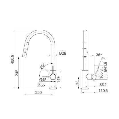 Mecca Pull Out Sink Mixer With Vegie Spray Function Matte White