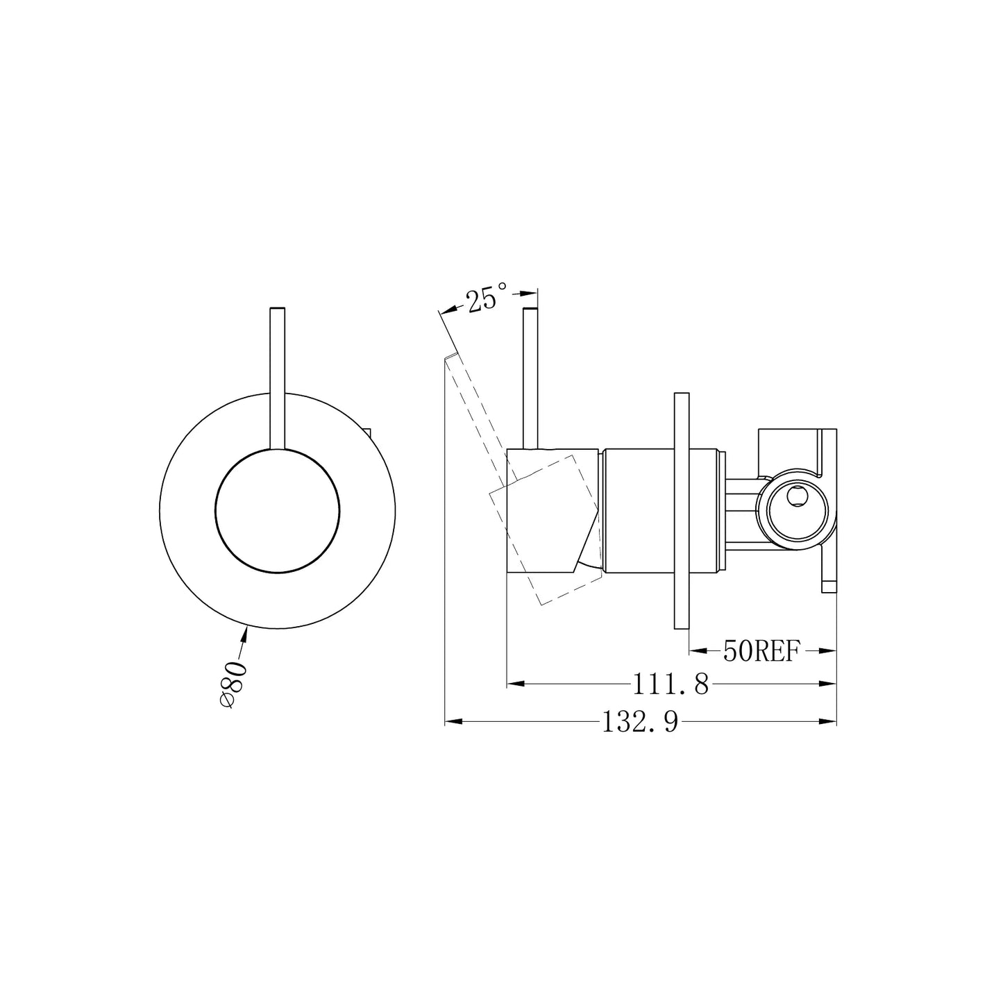 Mecca Shower Mixer With 60mm Plate Handle Up Gun Metal