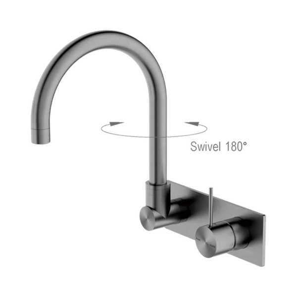 Mecca Wall Basin Mixer Swivel Spout Handle Up Gun Metal