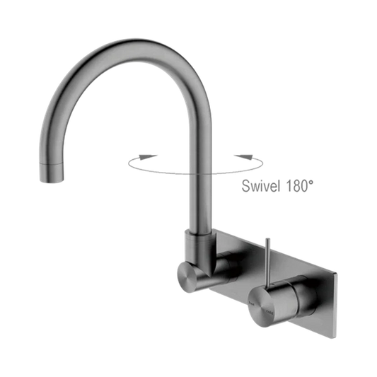Mecca Wall Basin Mixer Swivel Spout Handle Up Gun Metal