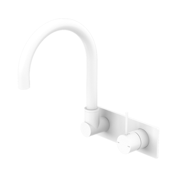 Mecca Wall Basin Mixer Swivel Spout Handle Up Matte White