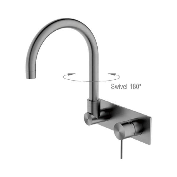 Mecca Wall Basin Mixer Swivel Spout Brushed Gold