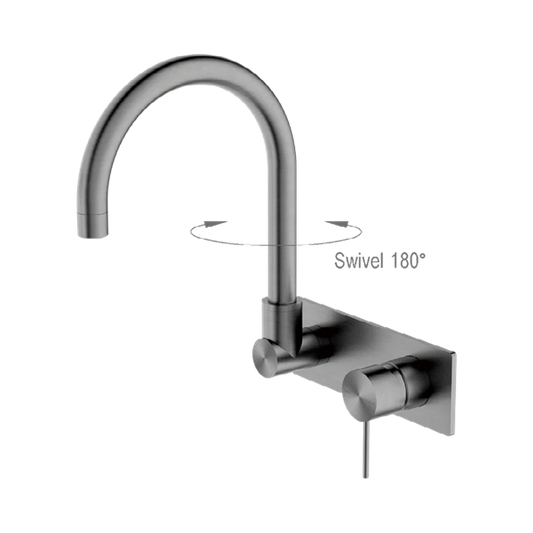 Mecca Wall Basin Mixer Swivel Spout Brushed Gold