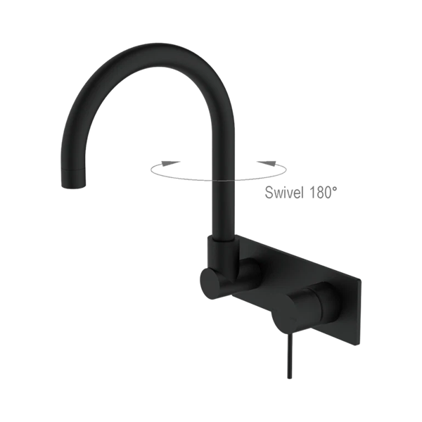 Mecca Wall Basin Mixer Swivel Spout Matte Black