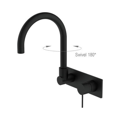Mecca Wall Basin Mixer Swivel Spout Matte Black