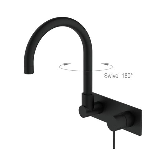 Mecca Wall Basin Mixer Swivel Spout Matte Black