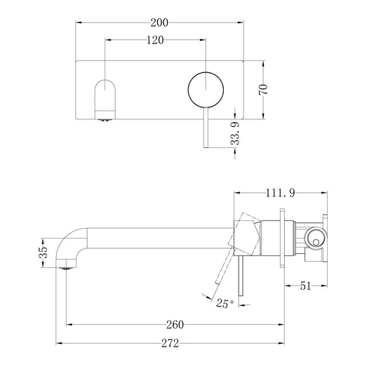 Mecca Wall Basin/Bath Mixer 260mm Matte Black