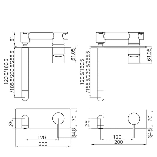 Mecca Wall Basin/Bath Mixer 230mm Trim Kits Only Brushed Bronze