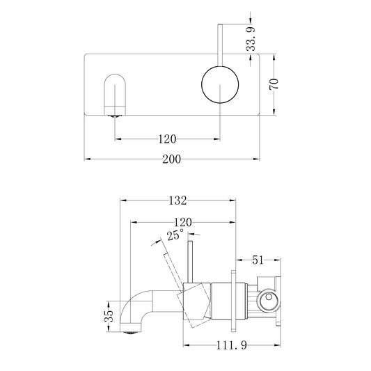 Mecca Wall Basin/Bath Mixer Handle Up 120mm Trim Kits Only Chrome