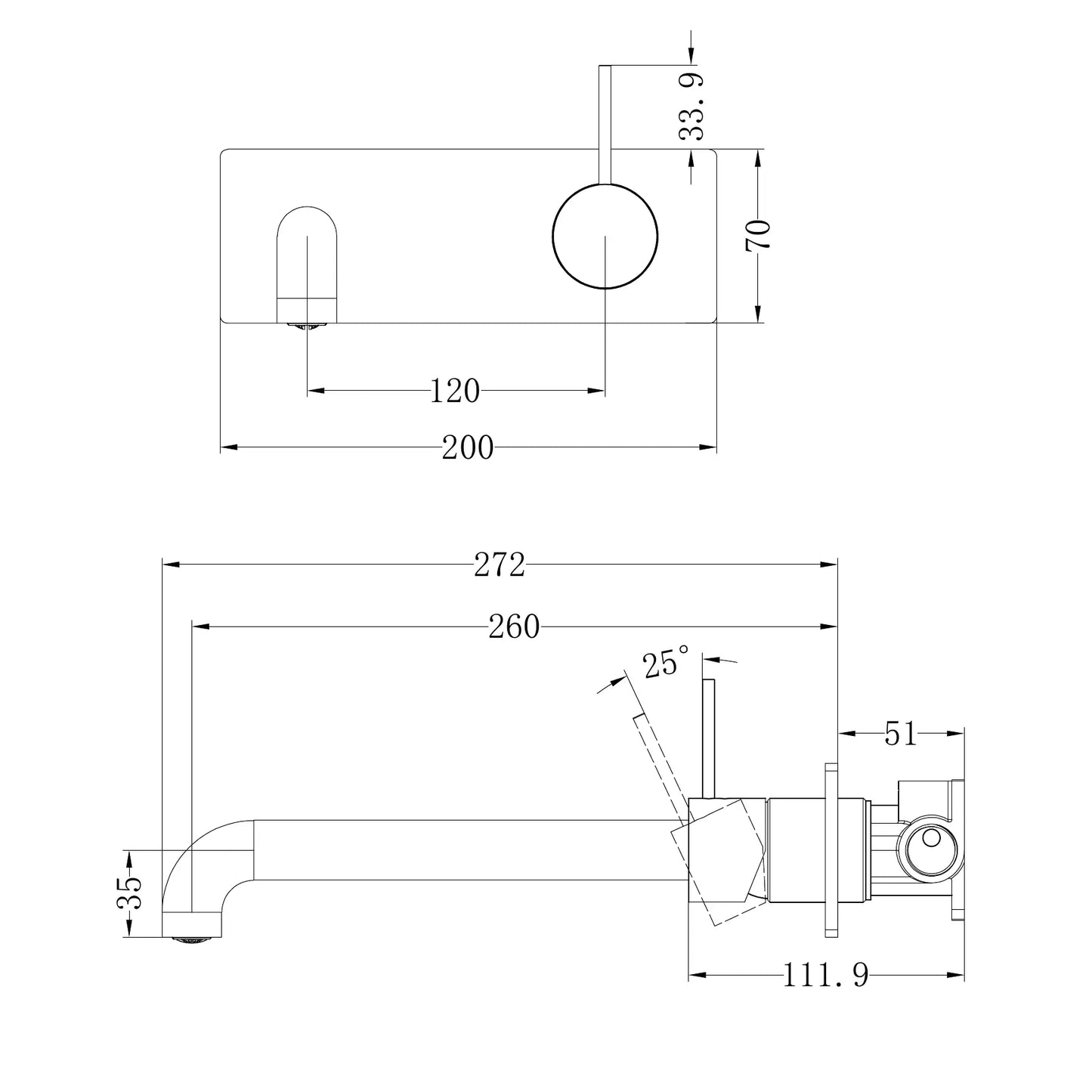Mecca Wall Basin/Bath Mixer Handle Up 260mm Chrome