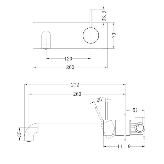 Mecca Wall Basin/Bath Mixer Handle Up 260mm Chrome
