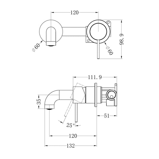Mecca Wall Basin/Bath Mixer Separate Back Plate 120mm Trim Kits Only Gun Metal