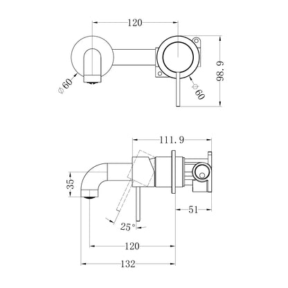 Mecca Wall Basin/Bath Mixer Separate Back Plate 120mm Matte Black