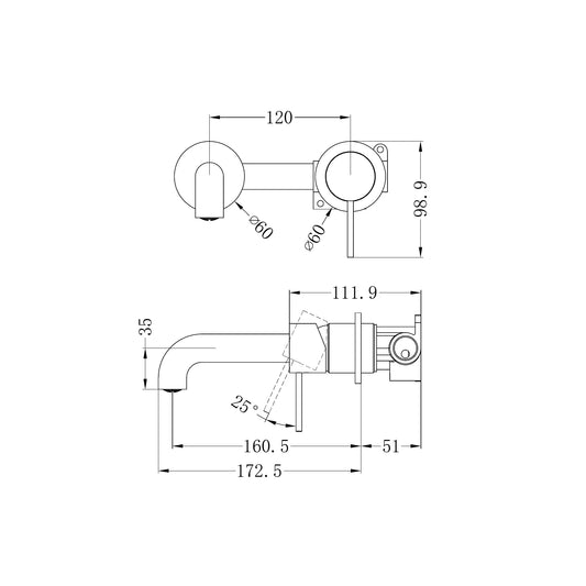 Mecca Wall Basin/Bath Mixer Separate Back Plate 160mm Gun Metal