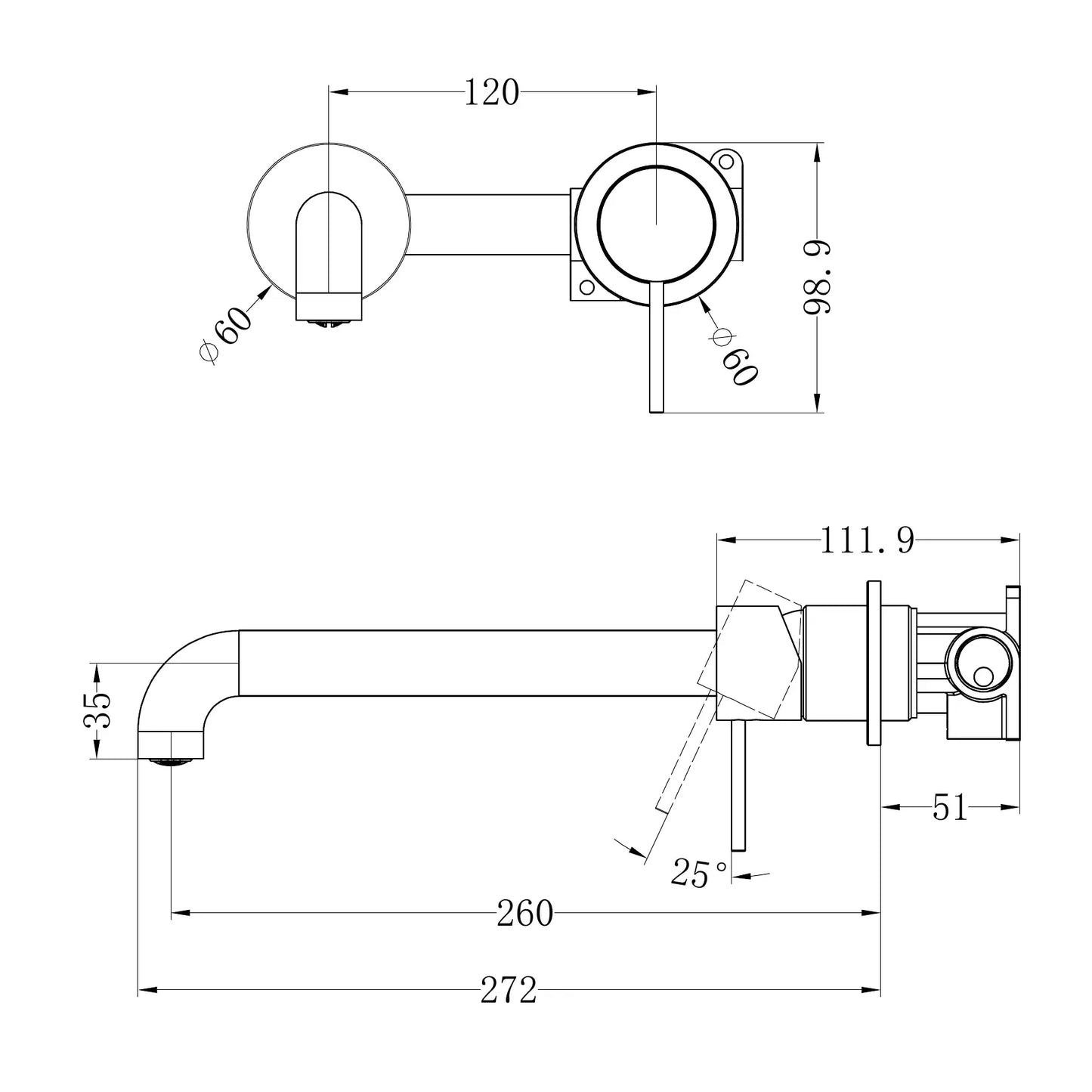 Mecca Wall Basin/Bath Mixer Separate Back Plate 260mm Trim Kits Only Gun Metal