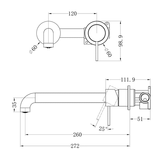 Mecca Wall Basin/Bath Mixer Separate Back Plate 260mm Trim Kits Only Brushed Bronze