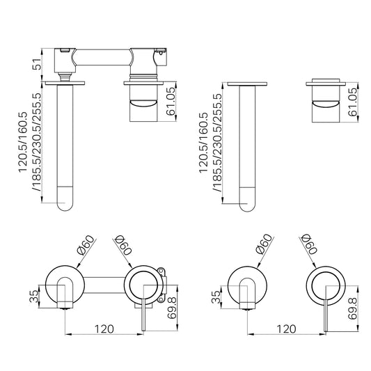 Mecca Wall Basin/Bath Mixer Separate Back Plate 160mm Trim Kits Only Chrome