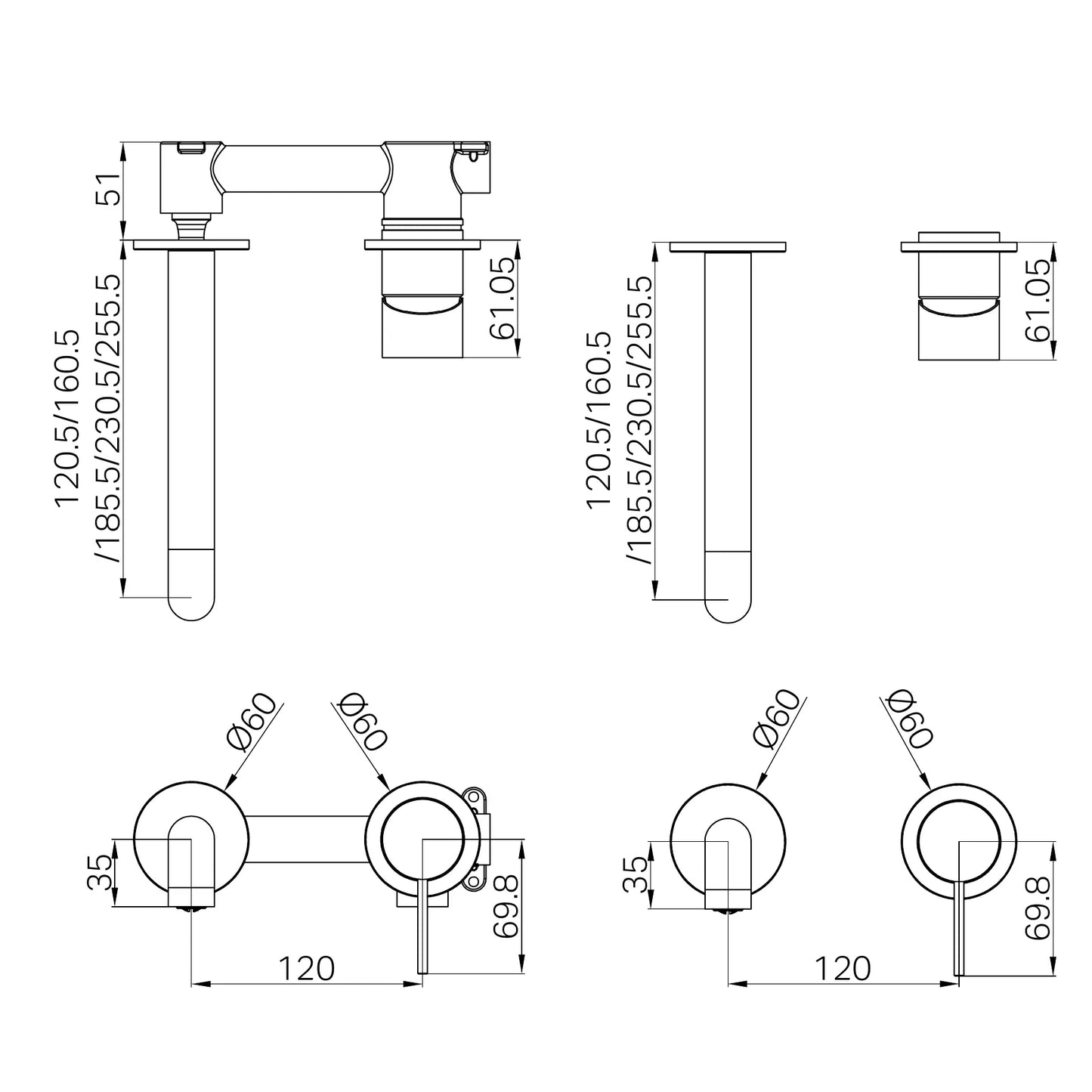 Mecca Wall Basin/Bath Mixer Separate Back Plate 230mm Trim Kits Only Chrome