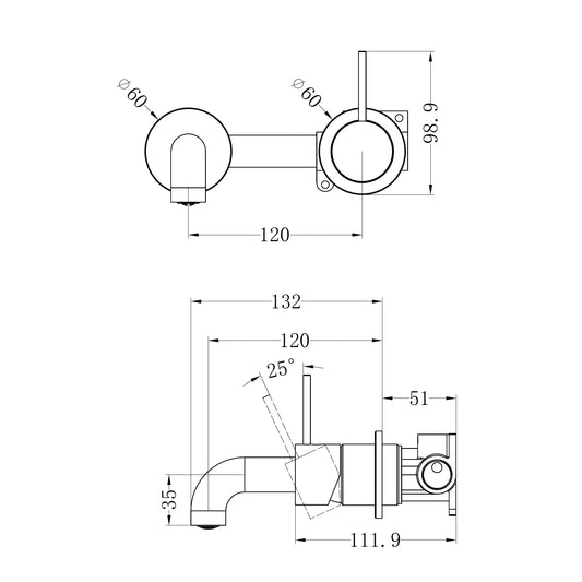 Mecca Wall Basin/Bath Mixer Separate Back Plate Handle Up 120mm Matte White
