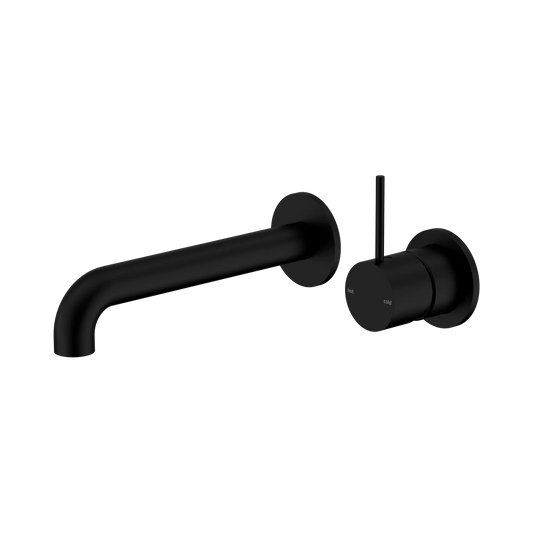Mecca Wall Basin/Bath Mixer Separate Back Plate Handle Up 185mm Matte Black