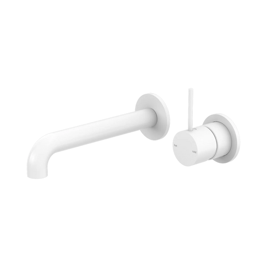 Mecca Wall Basin/Bath Mixer Separate Back Plate Handle Up 185mm Matte White