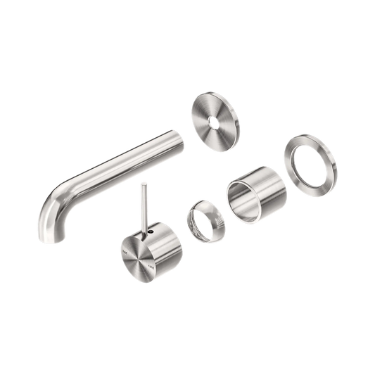 Mecca Wall Basin/Bath Mixer Separate Back Plate Handle Up 185mm Trim Kits Only Brushed Nickel