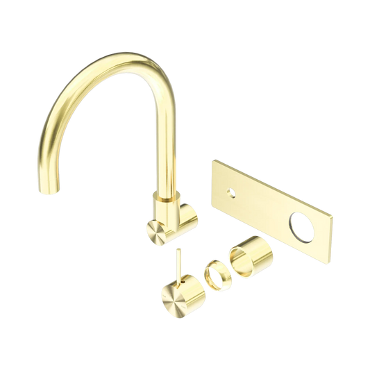 Mecca Wall Basin/Bath Mixer Swivel Spout Handle Up Trim Kits Only Brushed Gold