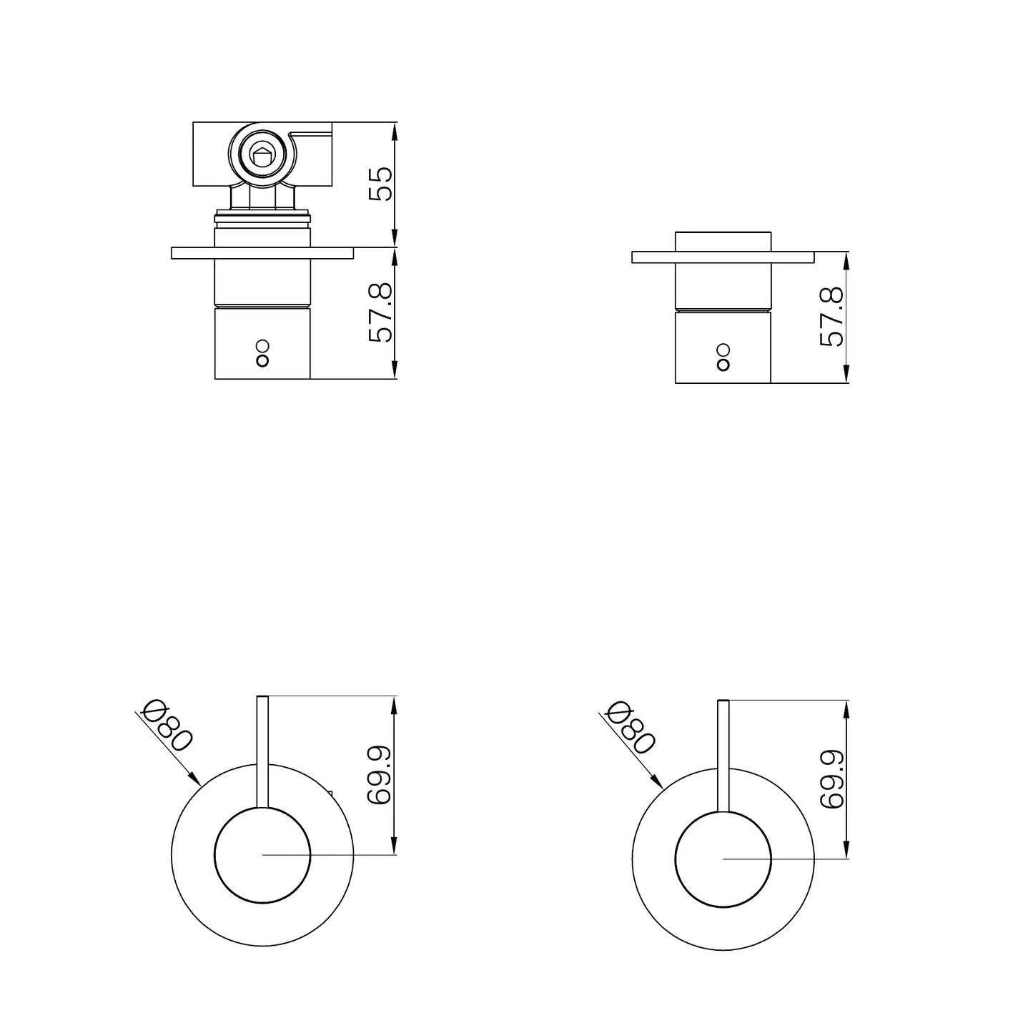 Mecca Shower Mixer Handle Up 80mm Plate Trim Kits Only Brushed Nickel