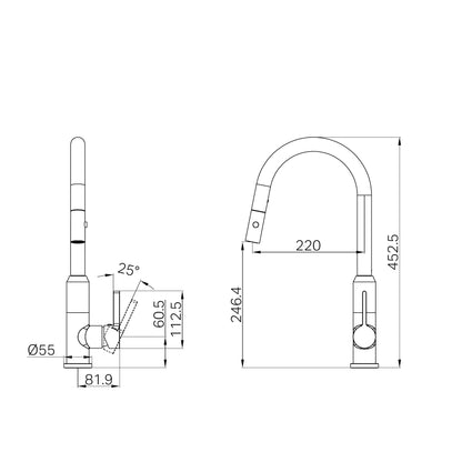 Pearl Pull Out Sink Mixer With Vegie Spray Function Matte Black