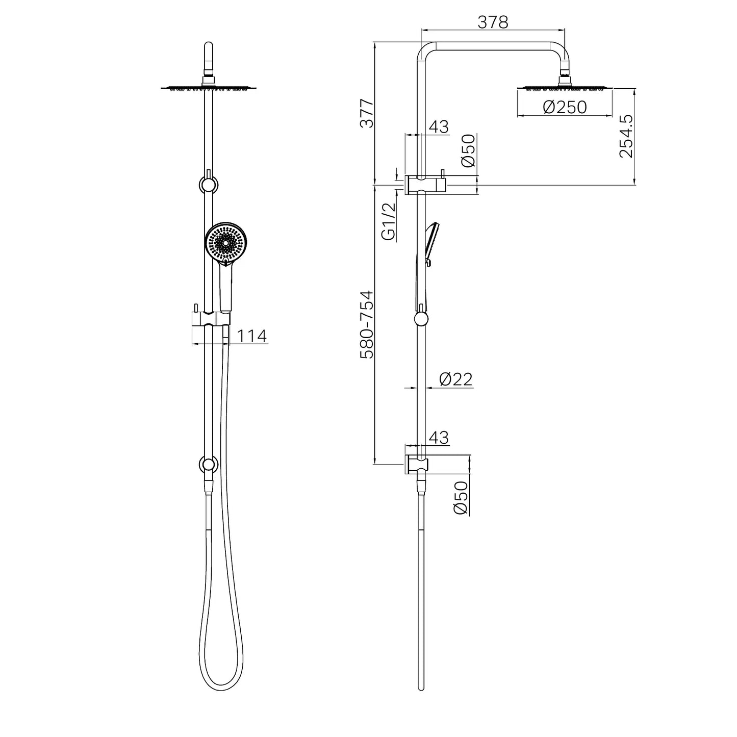 Round Project Twin Shower Gun Metal