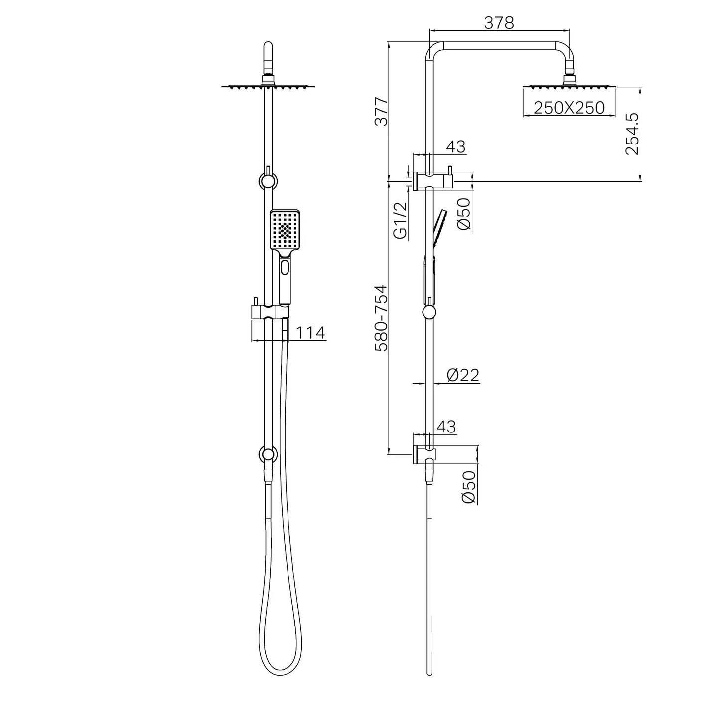 Square Project Twin Shower Brushed Nickel